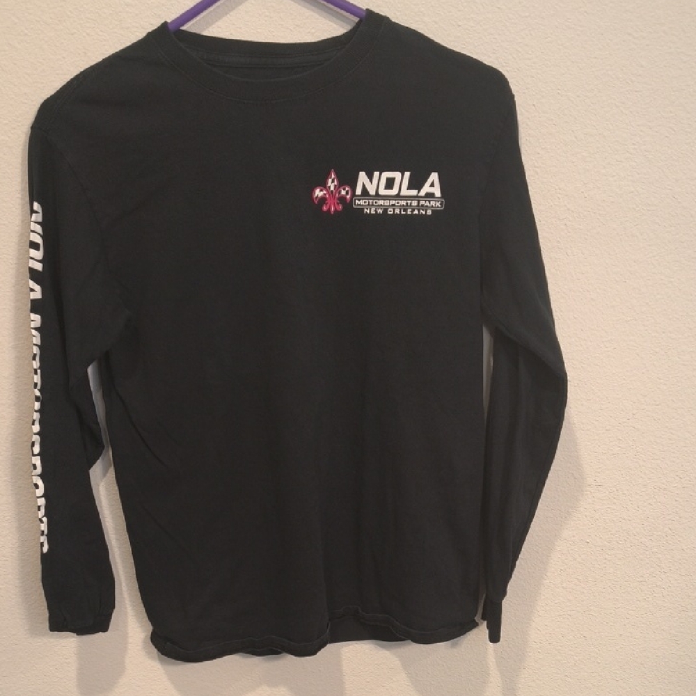 Nola Motorsports Black Long Sleeve Tee with Red Fleur-de-lis Men's Medium
